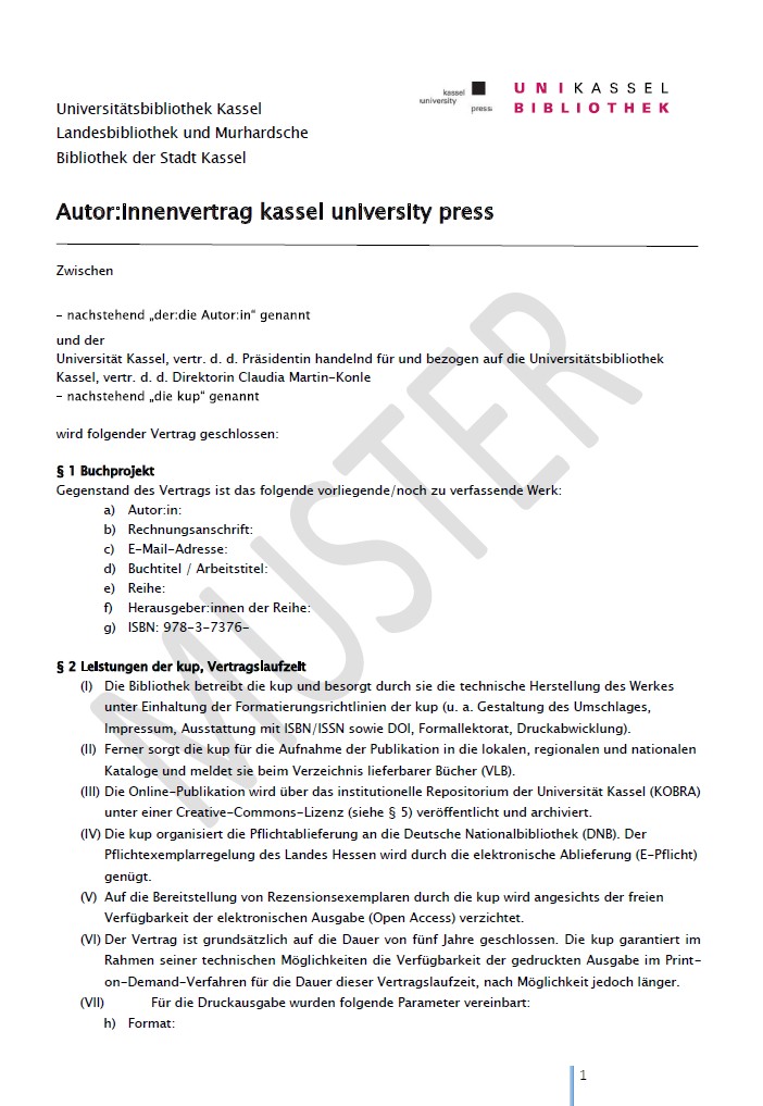Muster Autor:innenvertrag kassel university press Seite 1