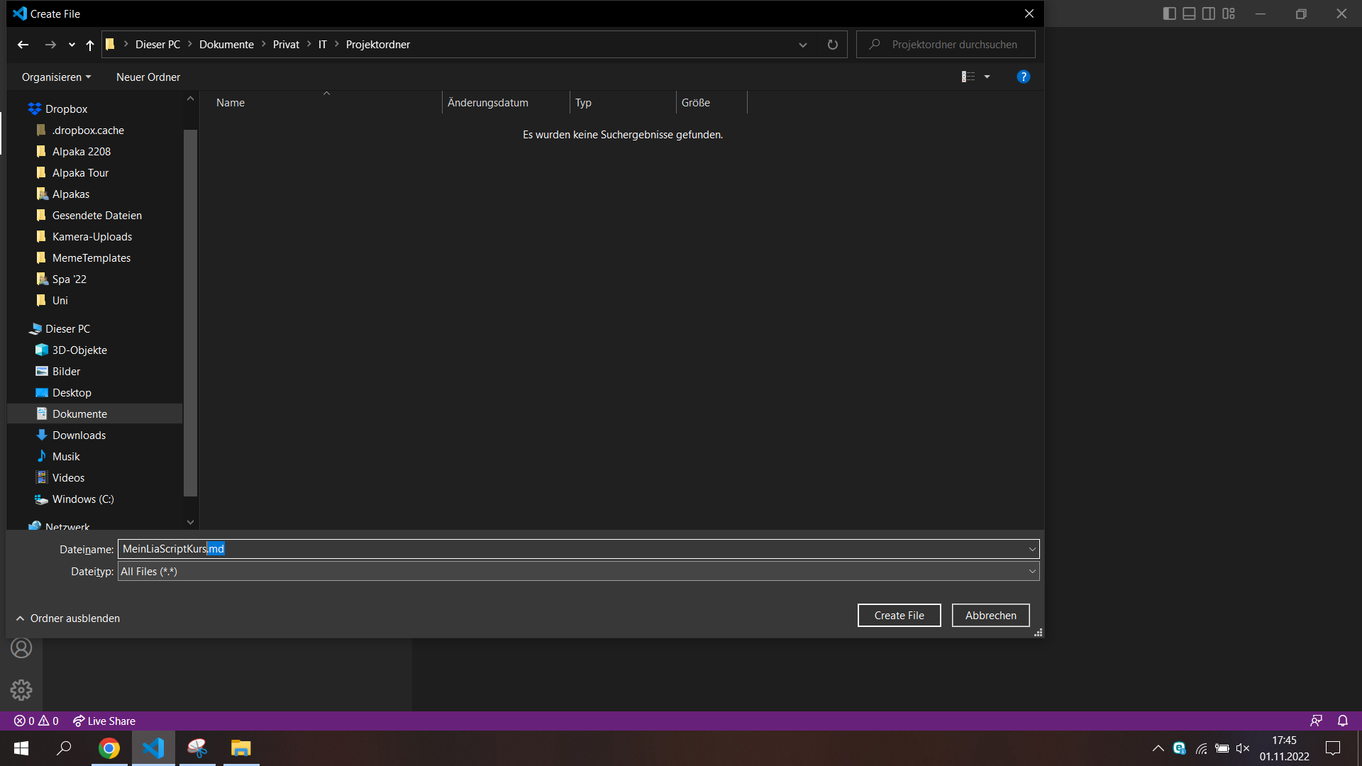 Screenshot Erstellung eines Dokuments in Visual Studio Code (3)