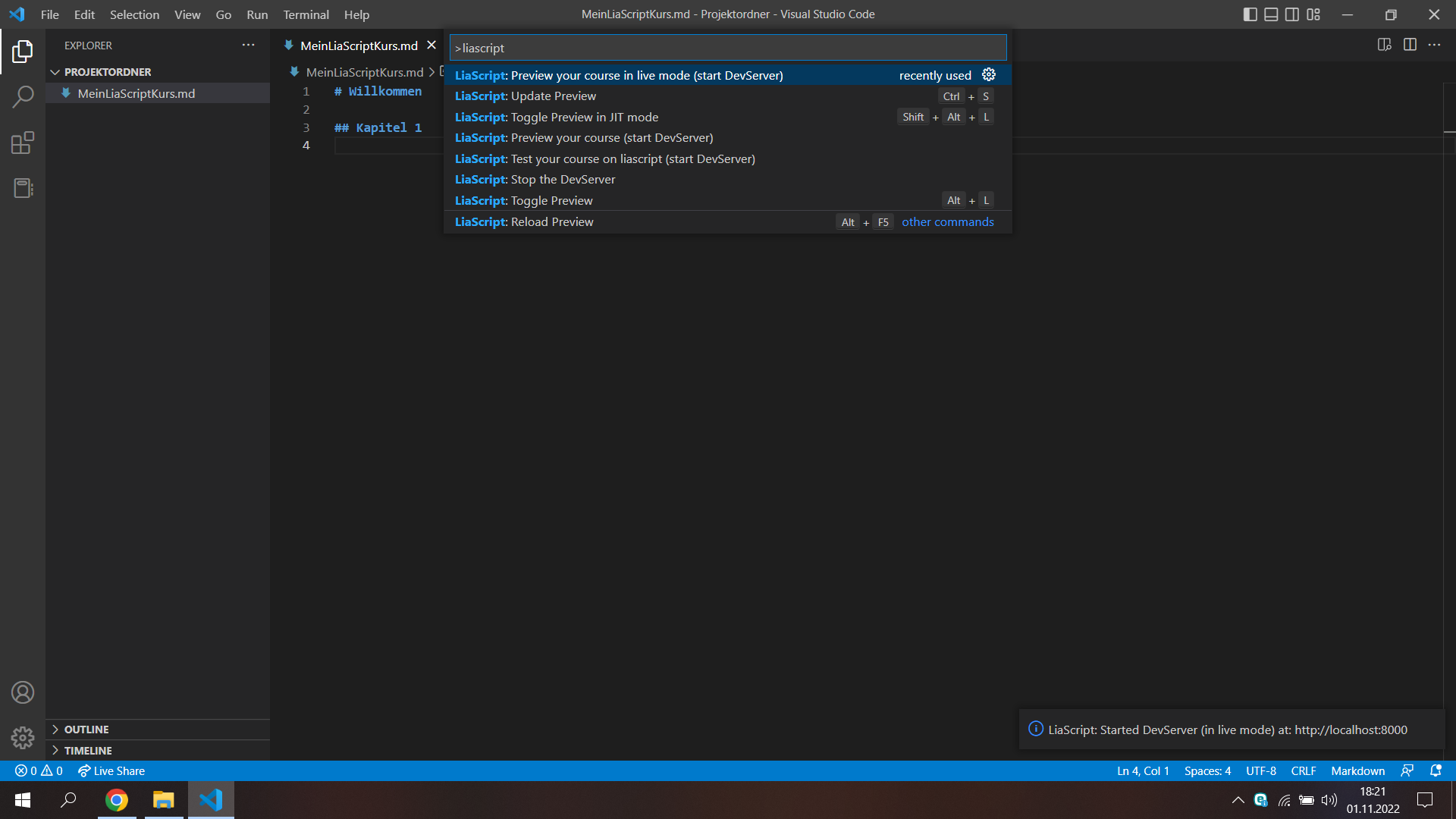 Screenshot Kommandozeile in Visual Studio Code